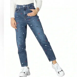 Tommy Jeans Ultra High Rise Tapered Mom Jean Embroidered Flowers Logos Size 4/27